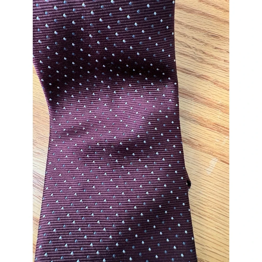 PRADA Made in Italy Garnet Red White Gray Microdot 100% Silk Tie